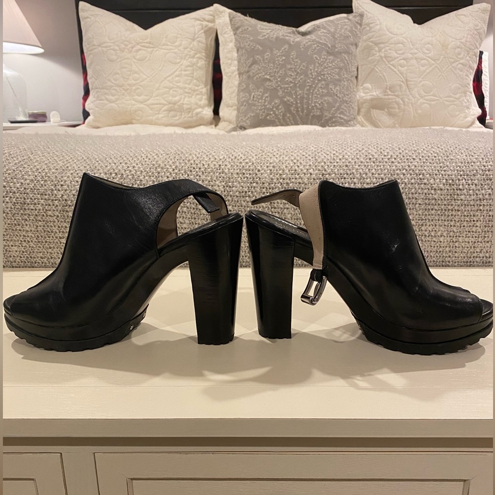 Michael Kors black leather lug sole peep toe booties - size 9